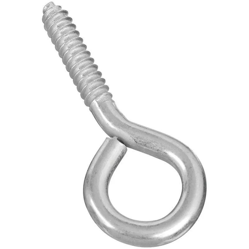 National Hardware N220-418 Large Screw Eye, #0, 2 in L Thread, 3-7/8 in OAL, 190 lb Working Load, Steel, Zinc (Pack of 10)