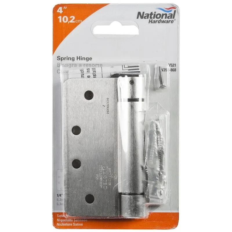 National Hardware N350-868 Spring Hinge, 4 in L Dimensions, Steel, Satin Nickel, 37 lb For: Hinge Cutout and Fire Doors