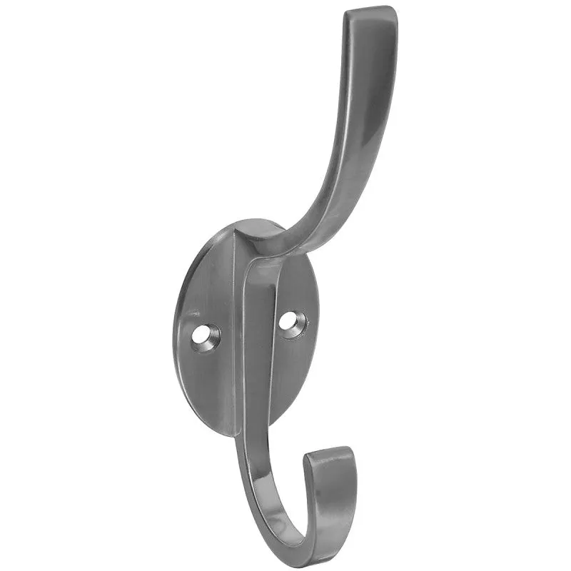 National Hardware V8009 N806-824 Coat and Hat Hook, 2-Hook, Zinc, Satin Nickel, 1/PK (Pack of 5)