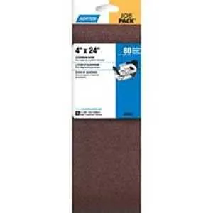 Norton 02069 Sanding Belt, 4 in W, 24 in L, Aluminum Oxide Abrasive, 80 Grit, Medium