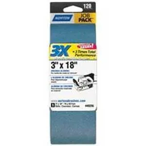 Norton 49256 Sanding Belt, 3 in W, 18 in L, Zirconia Aluminum Abrasive, 120 Grit, Fine