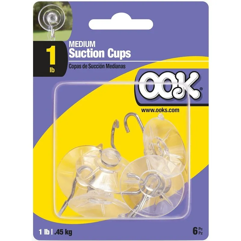 OOK 54402 Suction Cup, Plastic Base, Clear Base, 1 lb Working Load (Pack of 6)