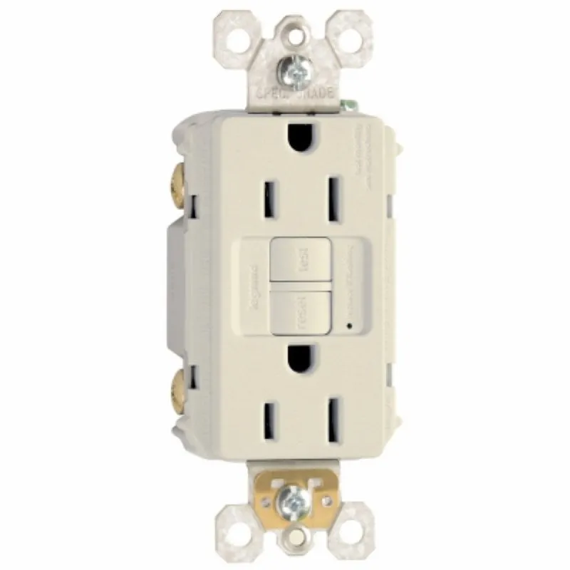 Pass & Seymour radiant Series 1597LACCD12 GFCI Duplex Receptacle, Nylon, Light Almond, 2-Pole, 15 A, 3-Wire