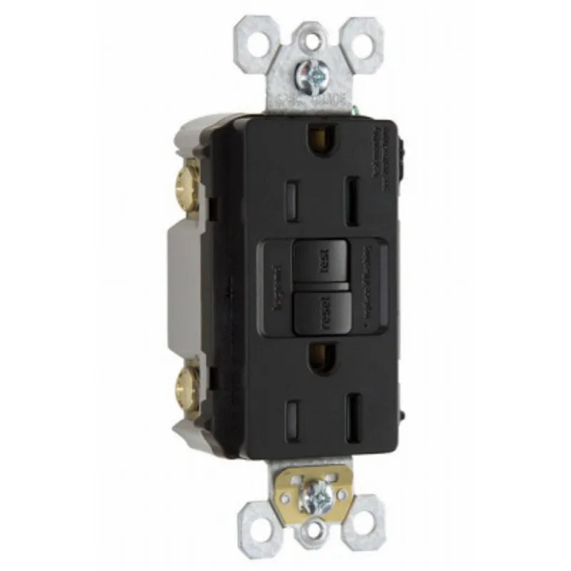 Pass & Seymour radiant Series 1597TRBKCCD4 GFCI Duplex Receptacle, Nylon, Black, 2-Pole, 15 A, 125 VAC, NEMA: 5-15R