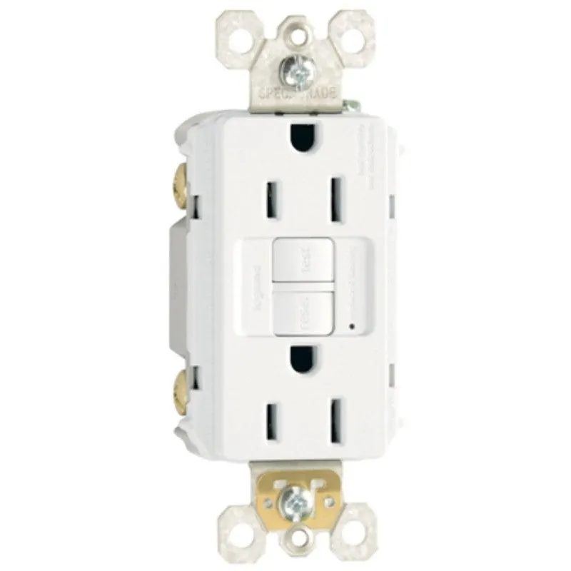 Pass & Seymour radiant Series 1597W3PKCC4 GFCI Duplex Receptacle, Nylon, White, 15 A, 125 VAC, NEMA: 5-15R, 3-Wire