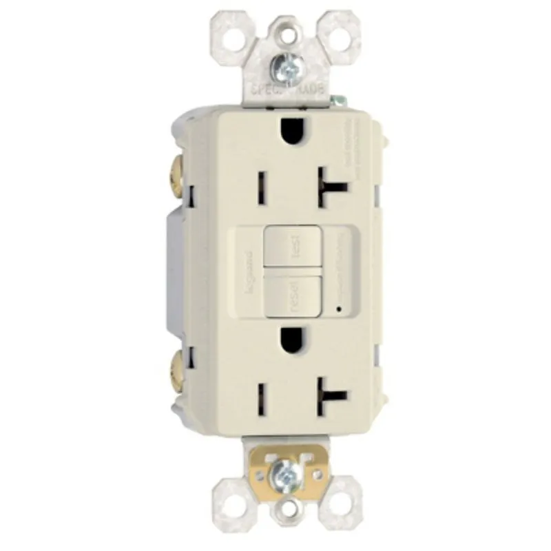 Pass & Seymour radiant Series 2097LACCD12 GFCI Duplex Receptacle, Nylon, Light Almond, 2-Pole, 20 A, 125 VAC