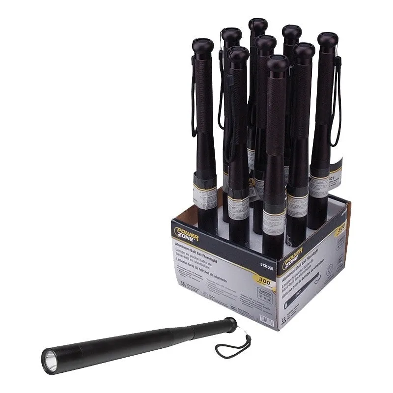 PowerZone 12145 Ball Bat Flashlight, C Battery, C Battery, LED Lamp, 300 Lumens, 200 m Beam Distance, 8 hrs Run Time (Pack of 9)