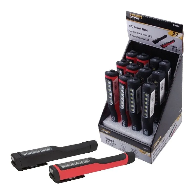PowerZone 12500 Pocket Light, AAA Battery, LED Lamp, 25 Lumens, 8 m Beam Distance, 3.5 hr Run Time, Red & Black (Pack of 12)