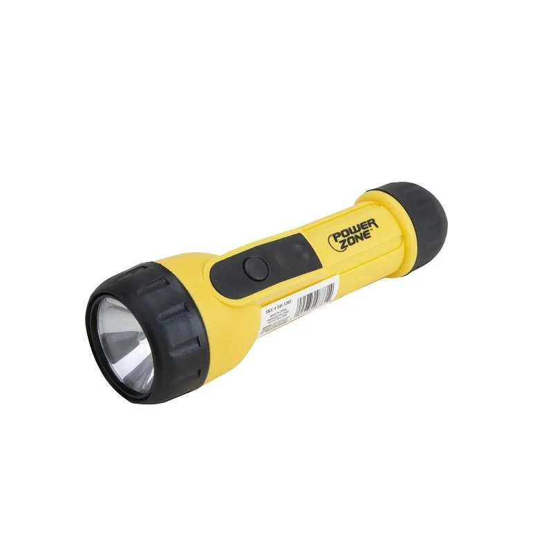 PowerZone JL-L0013L High-Impact Flashlight, D Battery, D Battery, Krypton Lamp, 13 Lumens, 50 m Beam Distance, Yellow (Pack of 12)