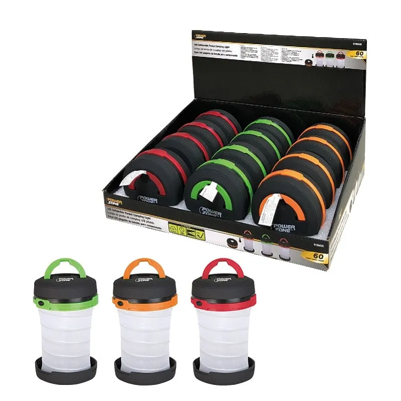 PowerZone LP-6358 Collapsible Pocket Camping Light, LED Lamp, White Light, ABS (Pack of 12)