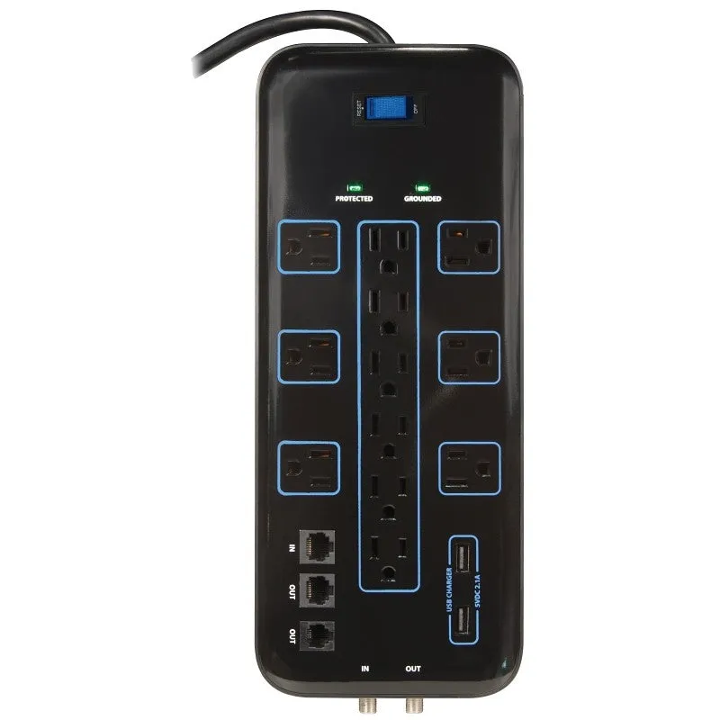 PowerZone OR504142 Surge Protector, 125 V, 15 A, 12-Outlet, 4200 Joules Energy, Black