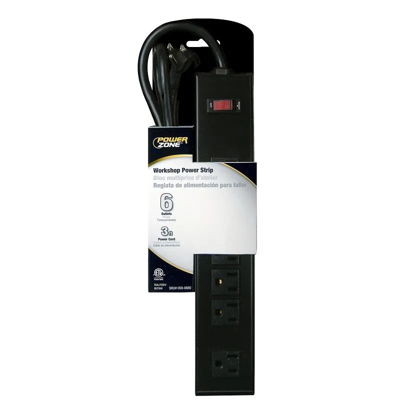 PowerZone OR801123 Power Outlet Strip, Right Angle Plug, 6 -Socket, 15 A, 125 V