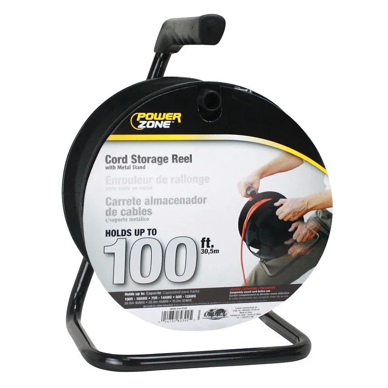 PowerZone ORCR3000 Cord Storage Reel with Stand, 100 ft L Cord, 16 AWG Wire, Black