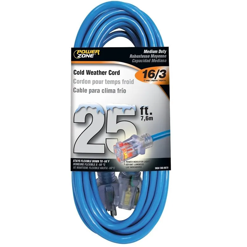 PowerZone ORCW511625 Extension Cord, 16 AWG Cable, 5-15P Grounded Plug, 5-15R Grounded Receptacle, 25 ft L, 125 V