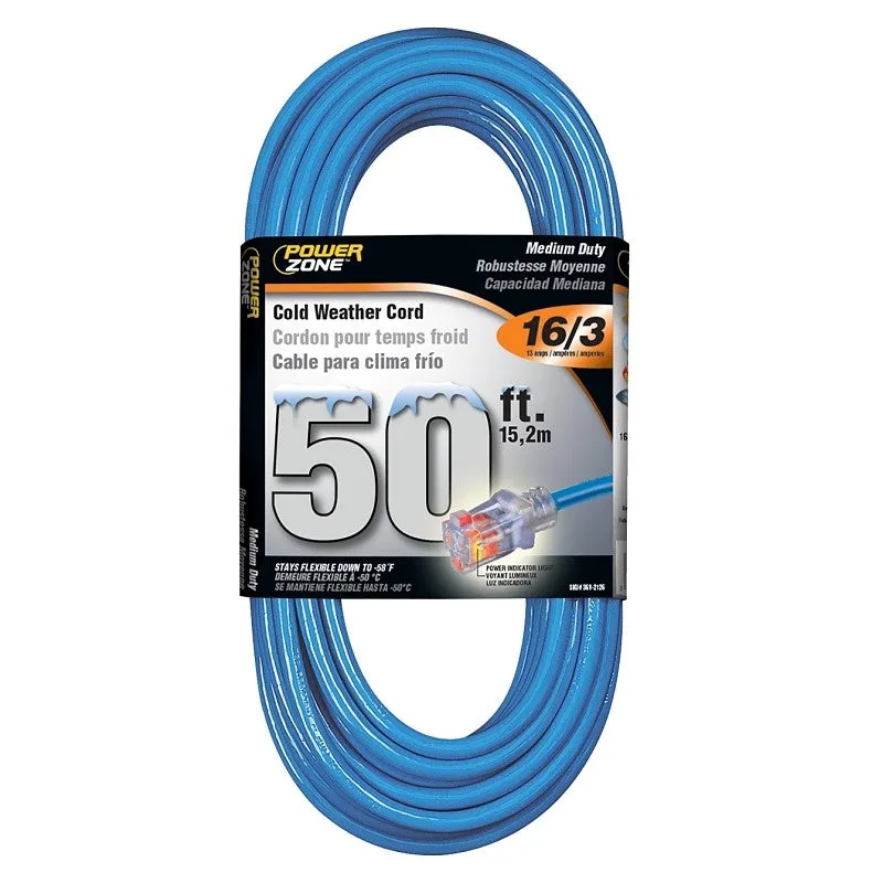 PowerZone ORCW511630 Extension Cord, 16 AWG Cable, 5-15P Grounded Plug, 5-15R Grounded Receptacle, 50 ft L, 125 V