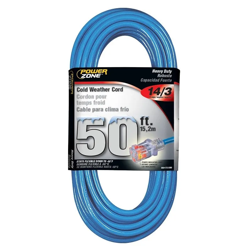 PowerZone ORCW511730 Extension Cord, 14 AWG Cable, 5-15P Grounded Plug, 5-15R Grounded Receptacle, 50 ft L, 125 V