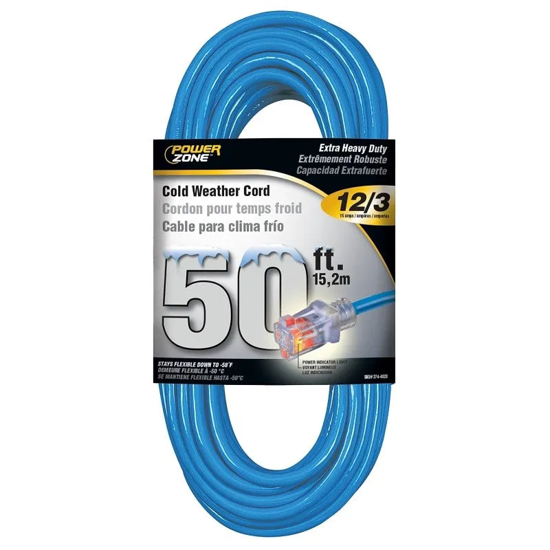 PowerZone ORCW511830 Extension Cord, 12 AWG Cable, 5-15P Grounded Plug, 5-15R Grounded Receptacle, 50 ft L, 125 V