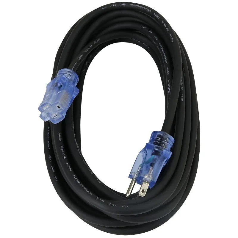PowerZone OREC732725 Cord, 14/3 AWG Cable, Lighted, 25 ft L, 15 A, 125 V, Black