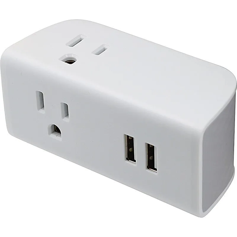 PowerZone ORPBU069 Outlet Tap, 2.4 A, 2-USB Port, 3-Outlet, White