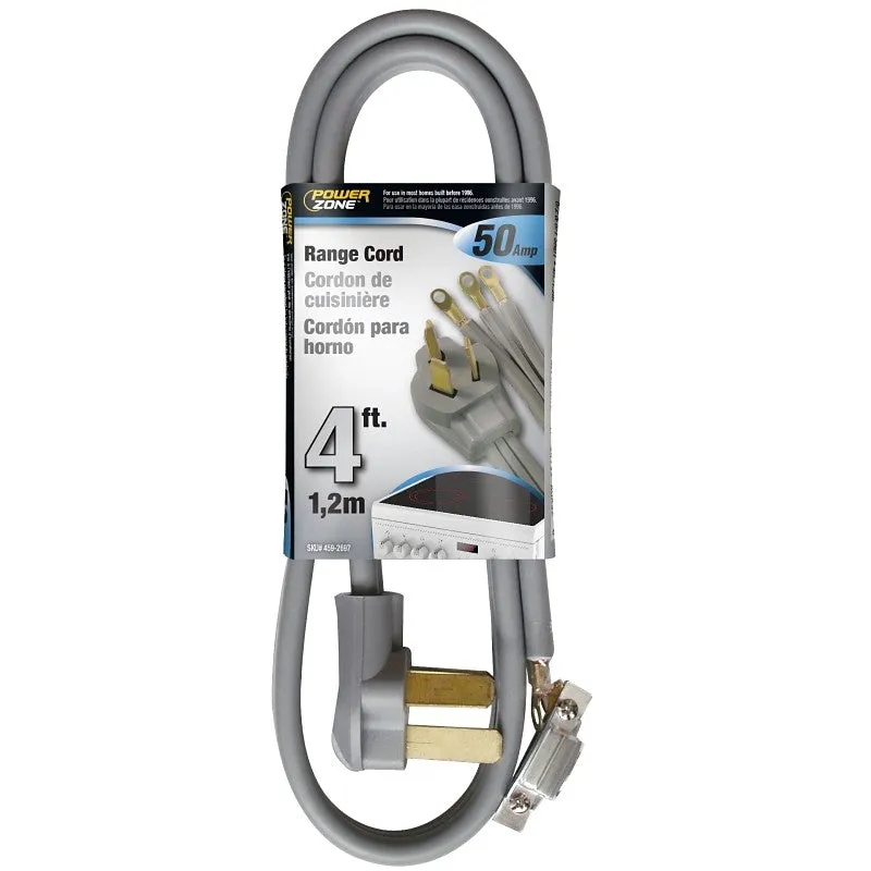 PowerZone ORR628104 Power Supply Range Cord, 6 8 AWG Cable, 4 ft L, 50 A, 250 V, Gray