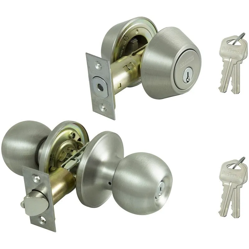 ProSource B36B1-PS Deadbolt and Entry Lockset, Turnbutton Lock, Saturn Design, Stainless Steel, 3 Grade, Stainless Steel (Pack of 2)