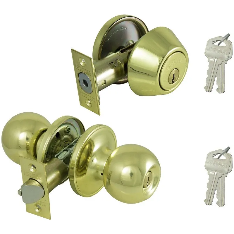 ProSource B37B1-PS Deadbolt and Entry Lockset, Turnbutton Lock, Saturn Design, Polished Brass, 3 Grade, Brass (Pack of 2)