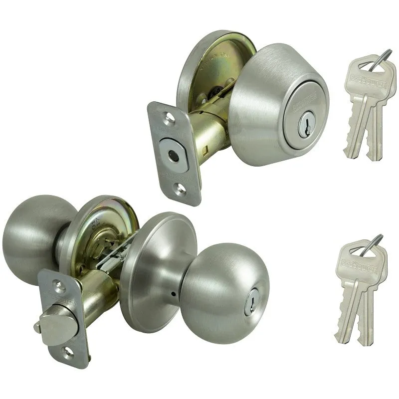 ProSource B9621BRA4F Deadbolt and Entry Lockset, Knob Handle, Ball Design, Stainless Steel, 3 Grade, Stainless Steel (Pack of 2)