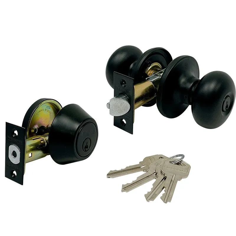 ProSource BFX9L1BSR4V24 Combo Knob Lockset, Knob Handle, Baron Design, Matte Black, 3 Grade, Metal (Pack of 2)