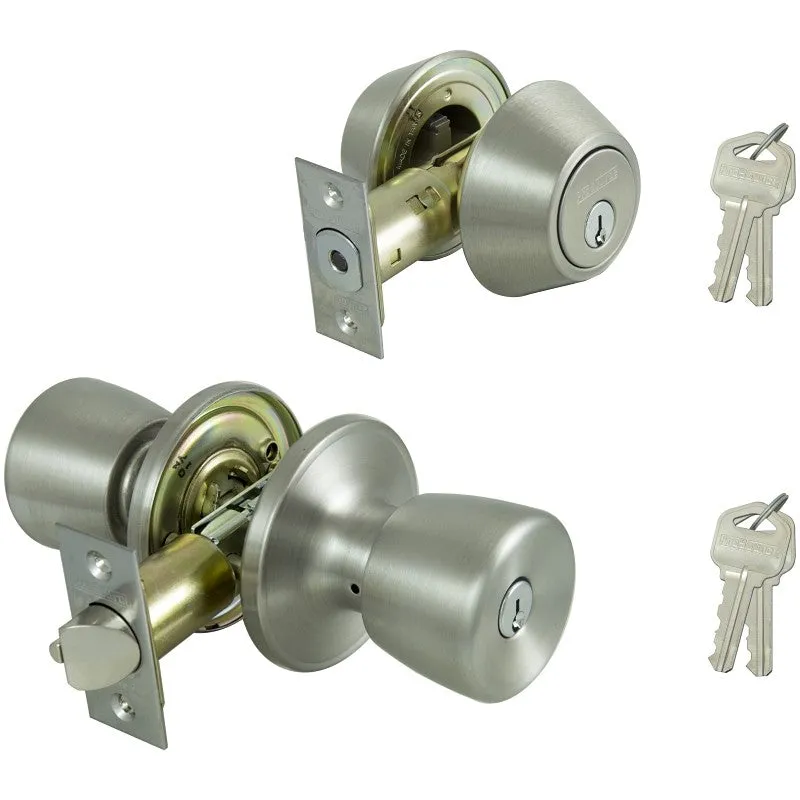 ProSource BS6B1-PS Deadbolt and Entry Lockset, Turnbutton Lock, Knob Handle, Tulip Design, Stainless Steel, 3 Grade (Pack of 2)
