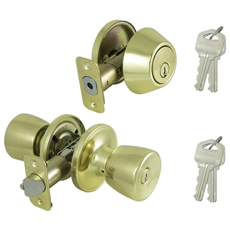 ProSource BS721BRA4F Deadbolt and Entry Lockset, Turnbutton Lock, Tulip Design, Polished Brass, 3 Grade, Brass (Pack of 2)