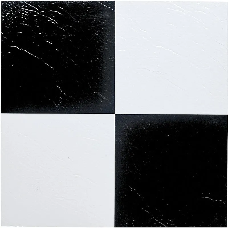 ProSource ELE-1305-3L Vinyl Self-Adhesive Floor Tile, 12 in L Tile, 12 in W Tile, Square Edge, Black/White