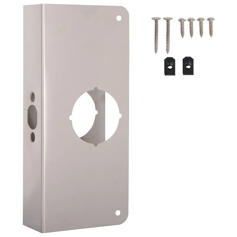 ProSource HSH-050SBN-PS Door Reinforcer, 2-3/8 in Backset, 1-3/4 in Thick Door, Steel, Satin Nickel, 9 in H, 4 in W