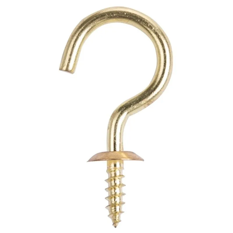 ProSource LR393 Cup Hook, 1/2 in Opening, 5.2 mm Thread, 2-1/8 in L, Brass, Brass (Pack of 20)