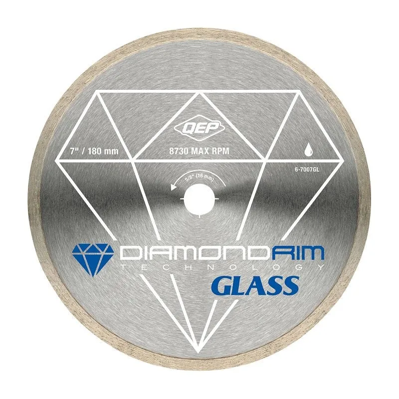 QEP Glass Series 6-7007GL Saw Blade, 7 in Dia, 5/8 in Arbor, Continuous Rim
