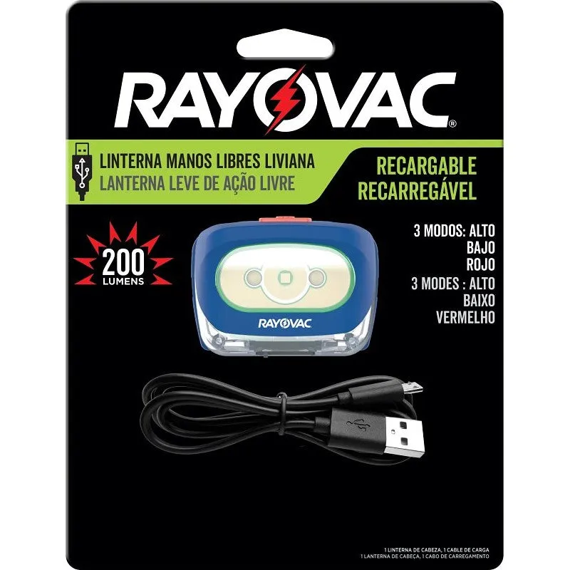Rayovac ROVHDLLP Rechargeable Headlamp, Lithium-Ion Battery, LED Lamp, 8 hr Run Time (Pack of 4)