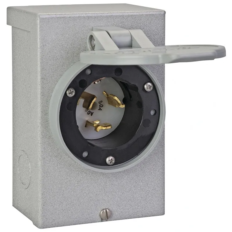 Reliance Controls PB50 Power Inlet Box, 50 A, 125/250 V, Gray