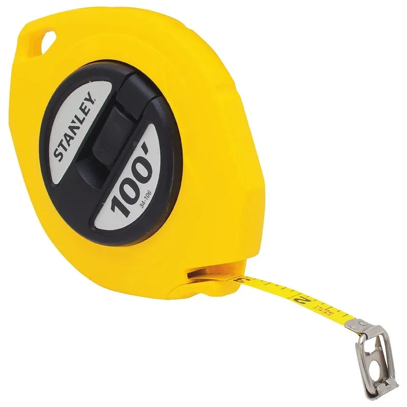 stanley 34 106 measuring tape 100 ft l blade 38 in w blade steel blade abs case yellow case 18 in gr