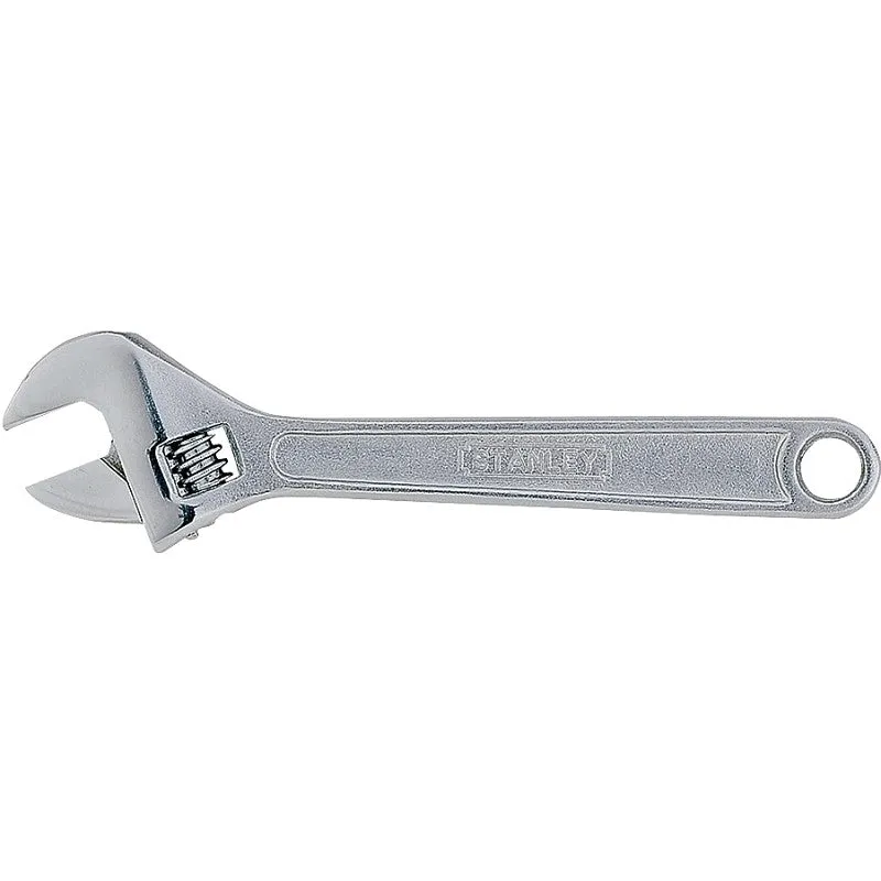 STANLEY 87-471 Adjustable Wrench, 10 in OAL, 1-2/11 in Jaw, Steel, Chrome, Plain-Grip Handle