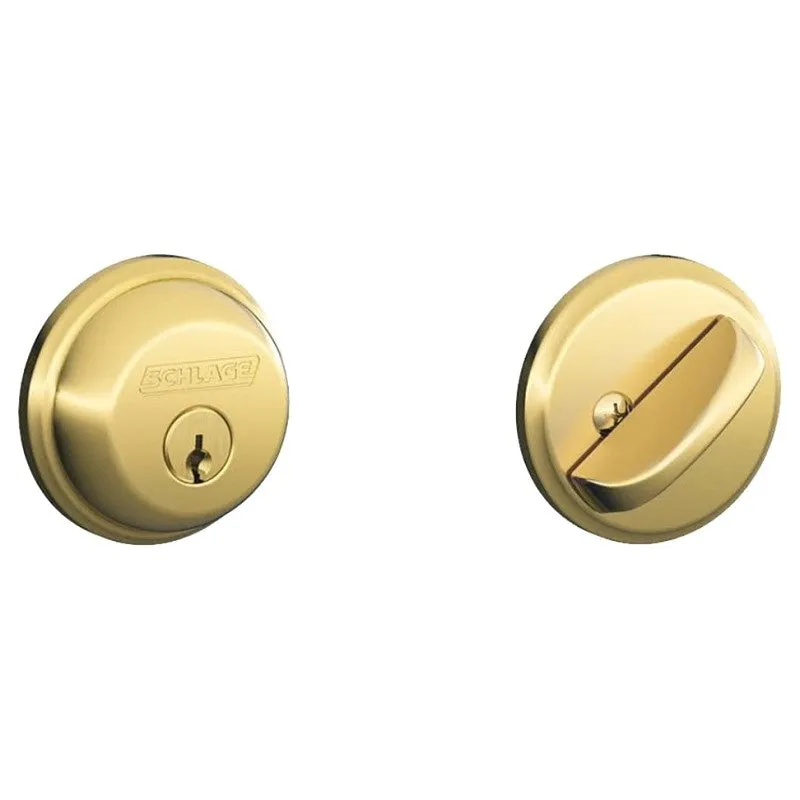 Schlage B60505 Deadbolt, 1 Grade, SC1 Key, Metal, Bright Brass, 2-3/8, 2-3/4 in Backset, C Keyway (Pack of 4)
