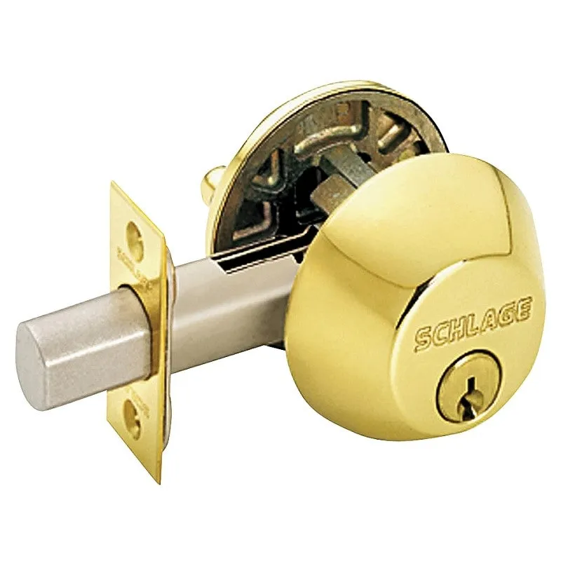 Schlage B60N605 Deadbolt, 1 Grade, SC1 Key, Bright Brass, 2-3/8, 2-3/4 in Backset, C Keyway (Pack of 4)
