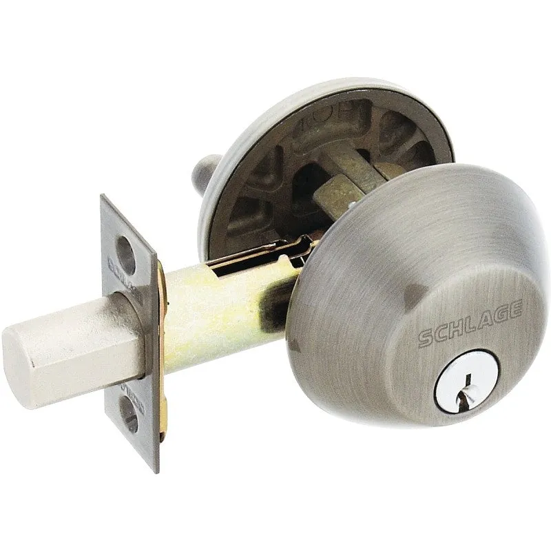 Schlage B60NV620 Deadbolt, 1 Grade, SC1 Key, Metal, Antique Pewter, 2-3/8, 2-3/4 in Backset, C Keyway