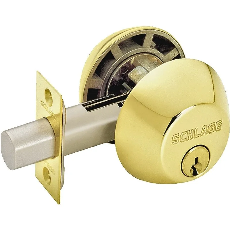 Schlage B62N605 Deadbolt, 1 Grade, SC1 Key, Metal, Bright Brass, 2-3/8, 2-3/4 in Backset, C Keyway (Pack of 4)