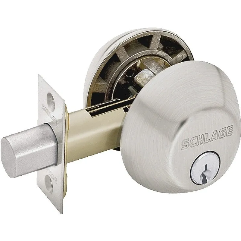 Schlage B62N619 Deadbolt, 1 Grade, SC1 Key, Metal, Satin Nickel, 2-3/8, 2-3/4 in Backset (Pack of 4)