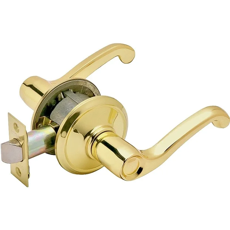 Schlage F Series F10 FLA 605 Passage Lever, Mechanical Lock, Bright Brass, Metal, 2 Grade, Residential