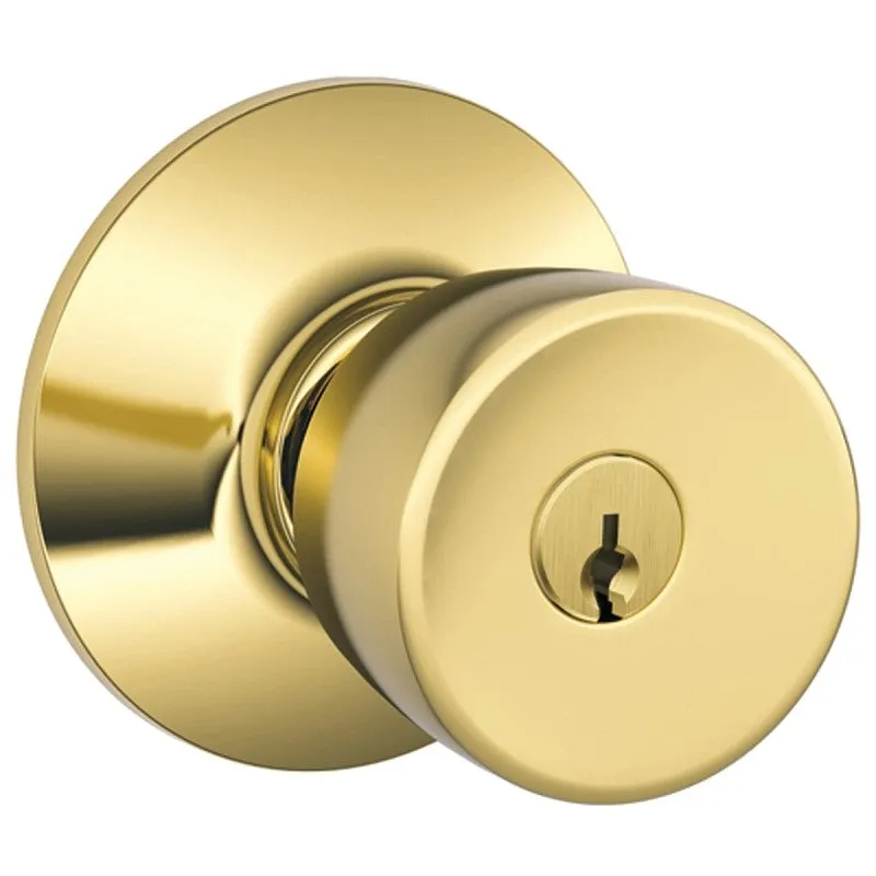 Schlage F Series F51A BEL505KA4 Entry Knob, Bell, Knob Handle, Bright Brass, Metal, C Keyway, Yes