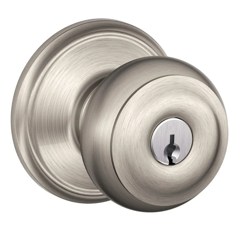 Schlage F Series F51A GEO 619 Entry Knob, Georgian, Knob Handle, Satin Nickel, Metal, C Keyway, 2-3/4 in Dimensions, Yes (Pack of 4)
