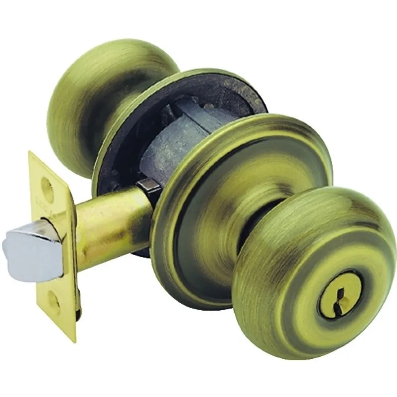 Schlage F Series F51A GEO609KA4 Entry Knob, Georgian, Knob Handle, Antique Brass, Metal, C Keyway, 2-3/4 in Dimensions (Pack of 4)