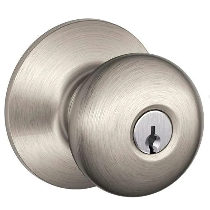 Schlage F Series F51A PLY 619 Entry Knob, Plymouth, Knob Handle, Satin Nickel, C Keyway, 2-3/4 in Dimensions, Yes (Pack of 4)