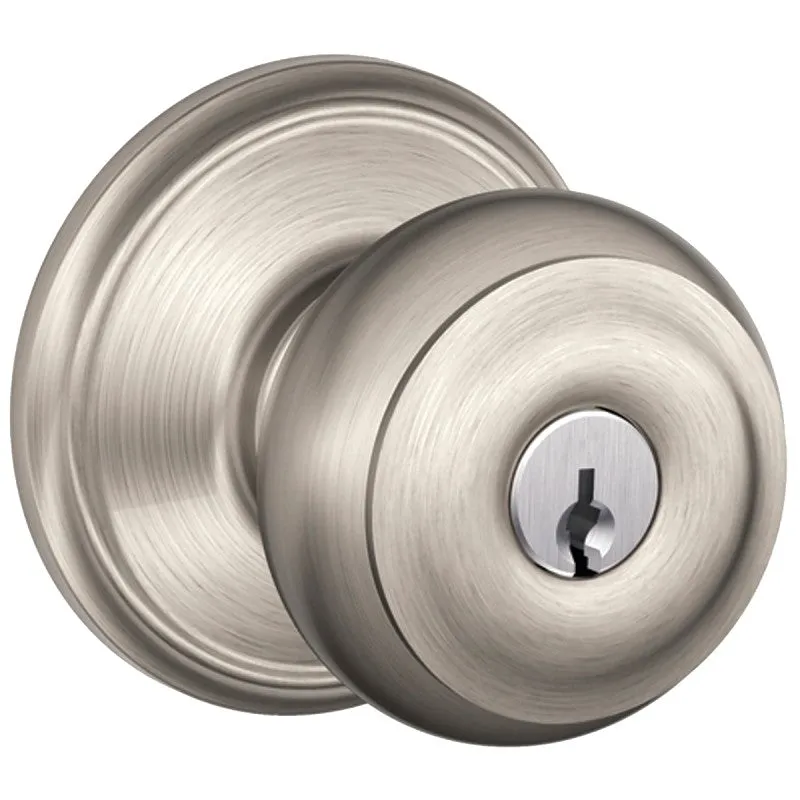 Schlage F Series F51A VGEO619KA4 Entry Knob, Georgian, Knob Handle, Satin Nickel, Metal, C Keyway, 2-3/4 in Dimensions
