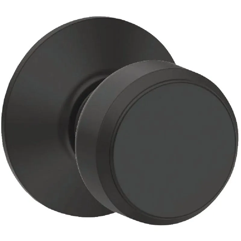 Schlage F10BOW622 Hall and Closet Passage Lock, Knob Handle, Wrought Brass, Matte Black, 2-3/8 to 2-3/4 in Backset